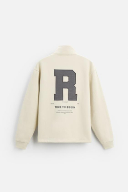 ZARA ТОЛСТОВКА С ВЫШИВКОЙ И ВОРОТНИКОМ НА МОЛНИИ, СВЕТЛО-БЕЖЕВЫЙ