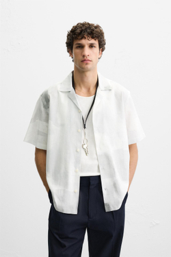 ZARA РУБАШКА С АБСТРАКТНЫМ ПРИНТОМ, СЕРЫЙ