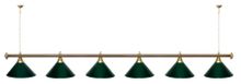 Лампа STARTBILLIARDS 6 пл. (плафоны антик медь,штанга красная,фурнитура золото)