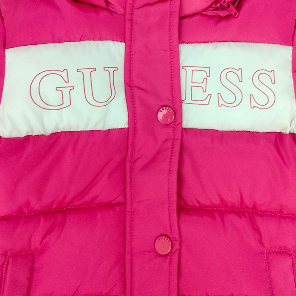 Пальто демисезонное с капюшоном GUESS Розовый/Белый/Розовый логотип GUESS (Девочка)