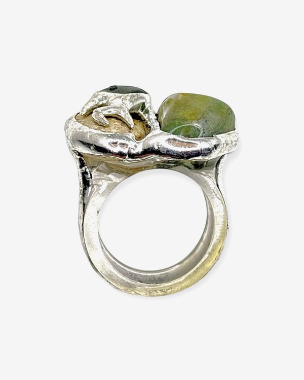 Кольцо mycelium Mc-R-2 моховой агат галька - фото 1