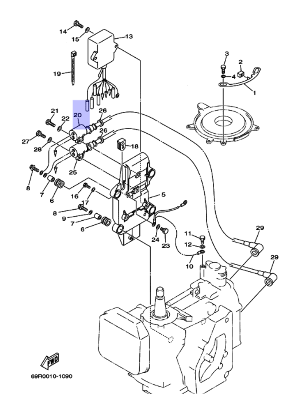 Катушка зажигания Yamaha 20/25/30лс (оригинальный арт. 61N855701000)