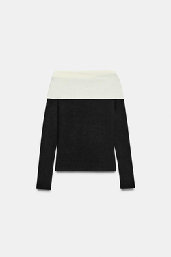 ZARA ТОП ИЗ МЯГКОЙ ТКАНИ С ПРЯЖКОЙ, ЧЕРНЫЙ/ЭКРЮ