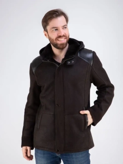 Дубленка мужская натуральная зимняя с капюшоном Турция