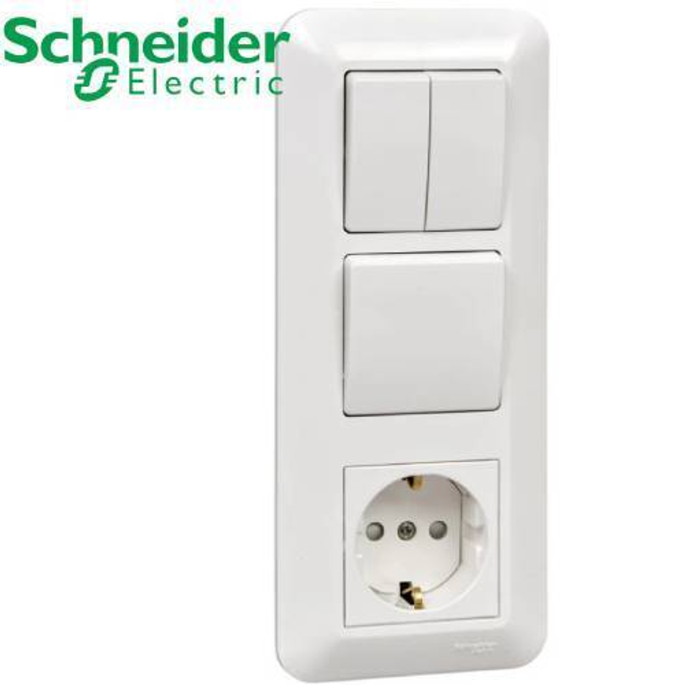Блок: выкл. 1кл + выкл. 2кл + розетка Schneider BK2VR-008A-BI