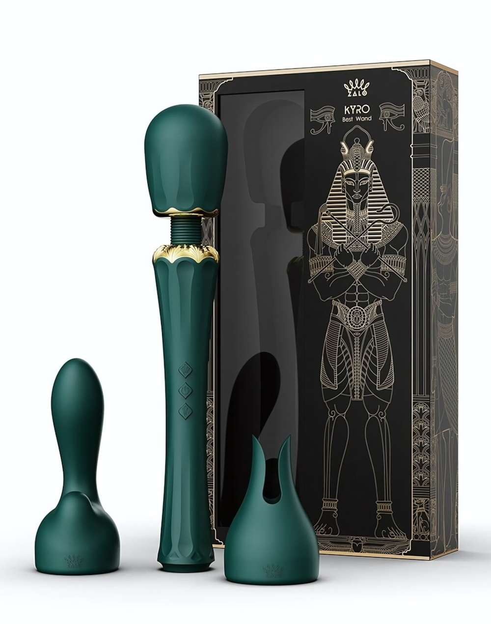 Изумрудный wand-вибратор Kyro с 2 насадками (Цвет: изумрудный)