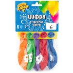 Шар латексный 30см Набор 5шт Цифра 6 (Ассорти)