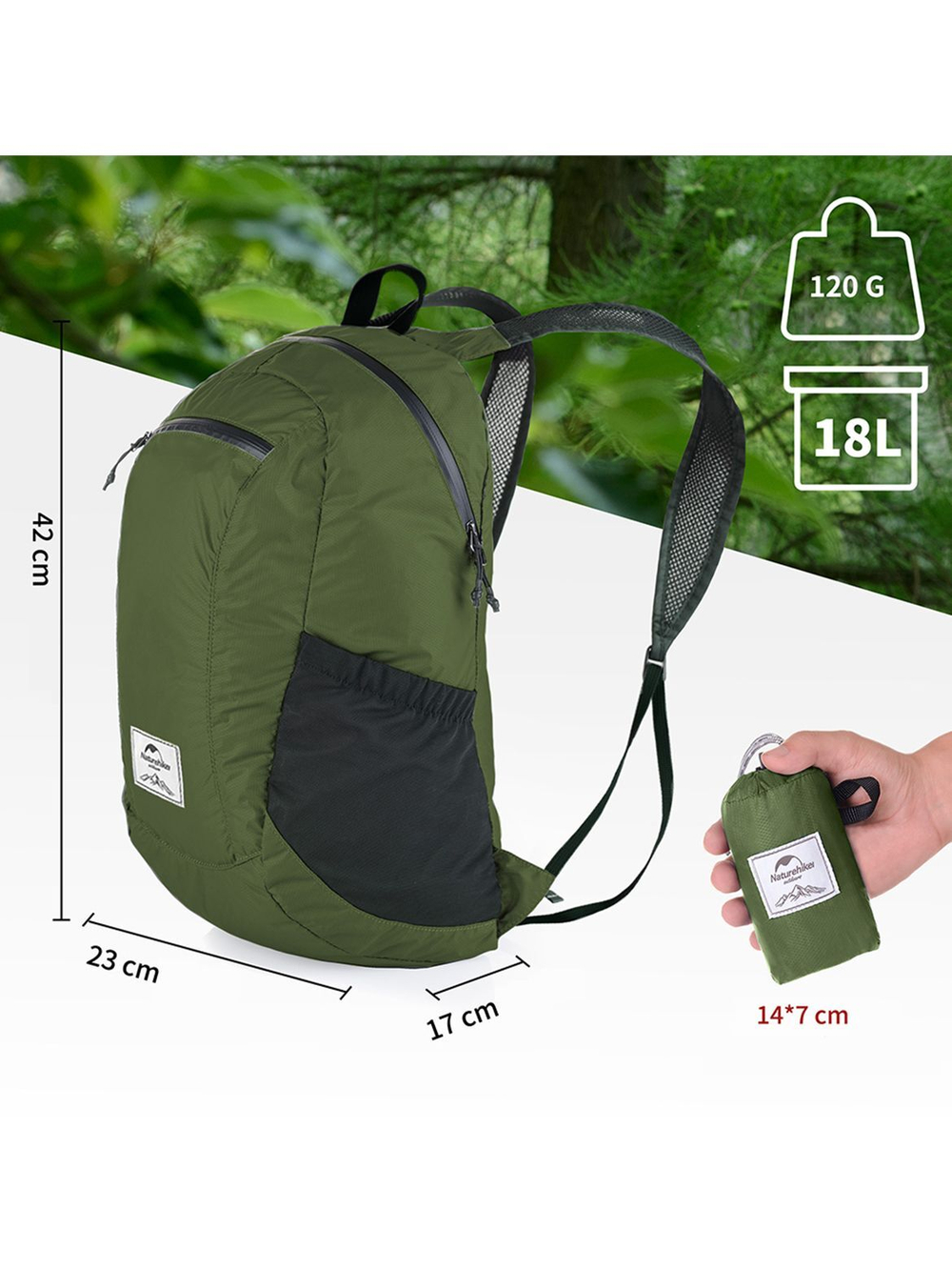Рюкзак Naturehike 18L NH17A012-B Ultra-Light компактный зеленый
