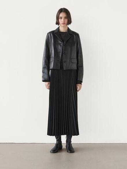 Massimo Dutti Струящаяся плиссированная юбка миди, черный