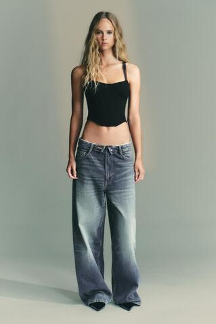 ZARA ЖАККАРДОВЫЙ ТОП-КОРСЕТ, ЧЕРНЫЙ