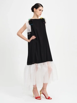 Платье черно-белое с перьями OLA OLA