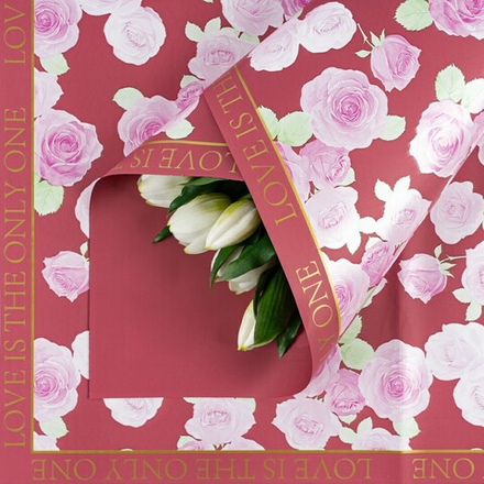 Пленка ЛИСТ "Нежность роз" 57*57см Бордовая/20шт