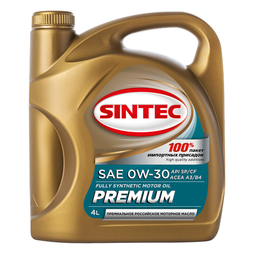 Моторное масло Sintec Premium 0W-30, SP/CF, A3/B4, синтетическое, 4 л