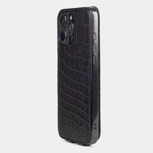 Чехол iPhone 16 Pro Max натуральная кожа аллигатора, черного цвета