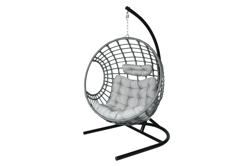 Кресло подвесное Лондон арт.3978-МП (стойка+основание.черн.,корзн.серая.,подуш.серая, 3 уп. (Т))