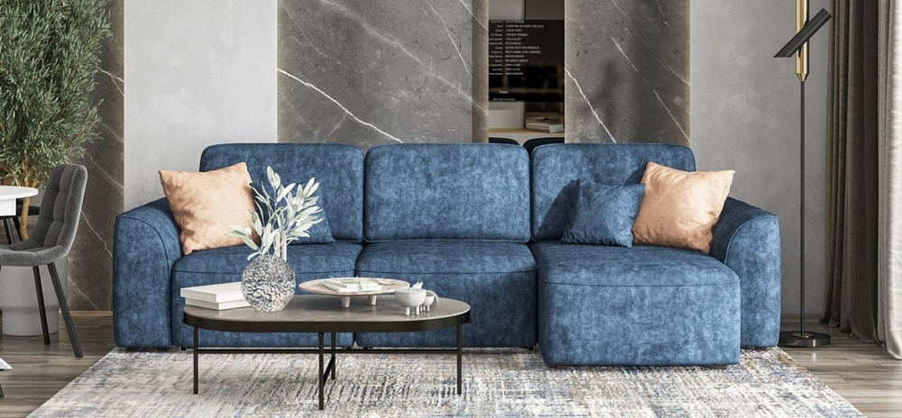 Угловой диван Кинг Велюр Роял синий