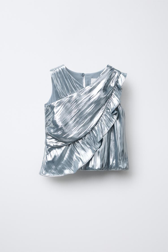 ZARA ТОП С ОБОРКАМИ, СЕРЕБРИСТЫЙ