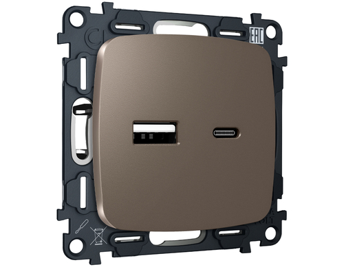 MO641010 Комплект механизма розетки OMEGA Темная бронза матовый 2USB A+C 20W (быстрая зарядка) QUANT (OP6410, VM177)