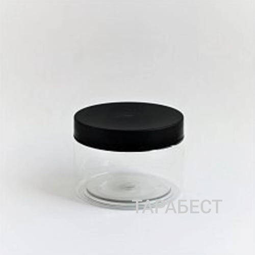 Банка 300 мл пластик прозрачная с черной крышкой
