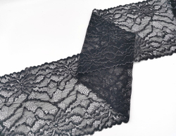 Эластичное кружево, ОПТ, 20 см, черное с серебристой кордовой нитью, м, (Арт: EK-2295), м