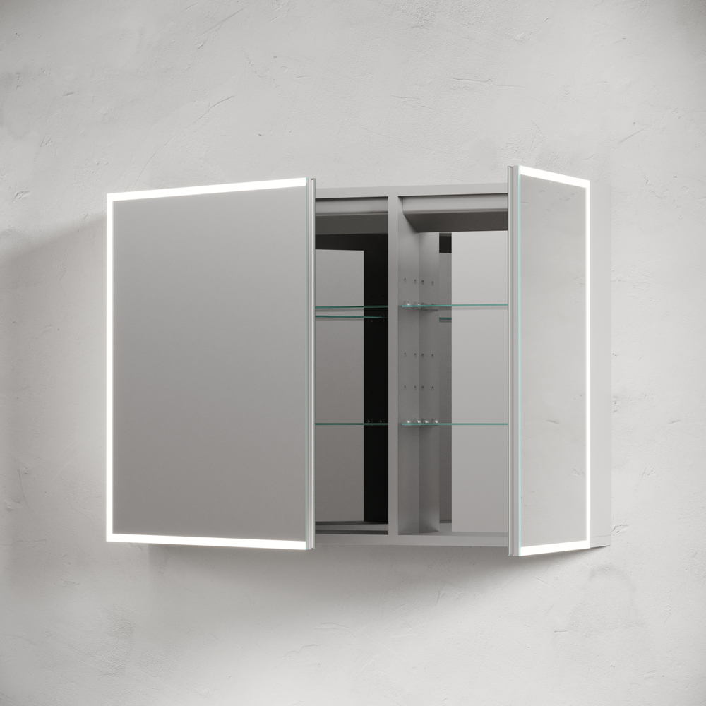 Зеркальный шкаф для ванной комнаты из алюминия Sancos Evoke1000x700х136 мм с LED подсветкой, арт. SC80100