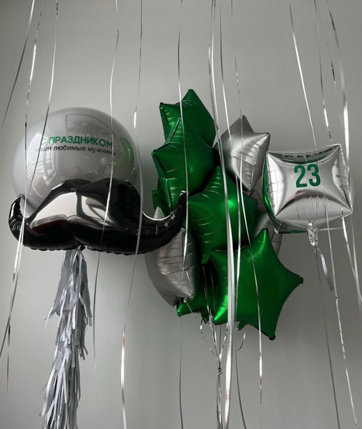 Серебряные воздушные шары на 23 февраля/день защитника отечества №2583