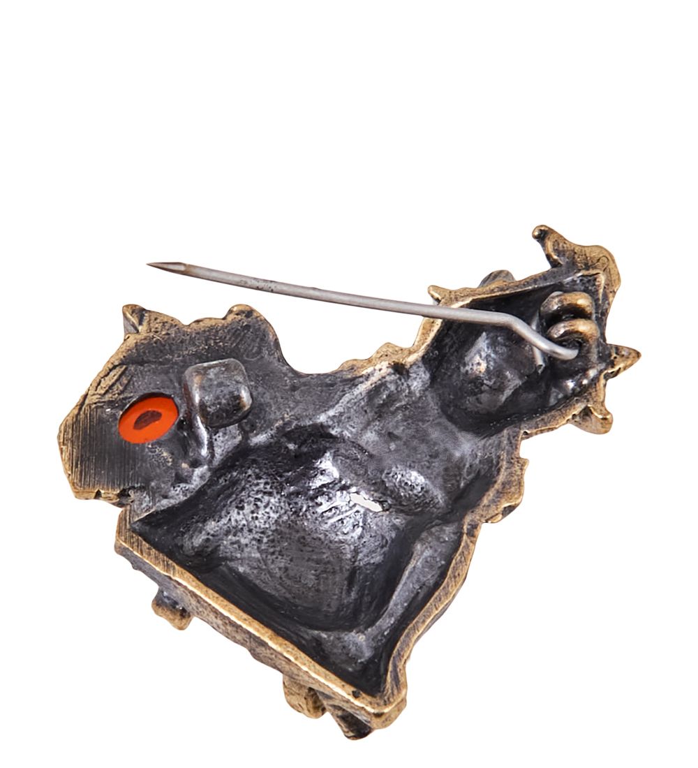 AM-3884 Брошь «Кошка волшебница» (латунь, янтарь)