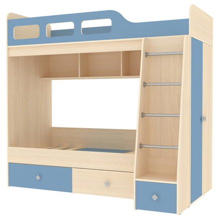 Двухъярусная кровать КарИВи Астра 3  Дуб Молочный Светло-синий, голубой