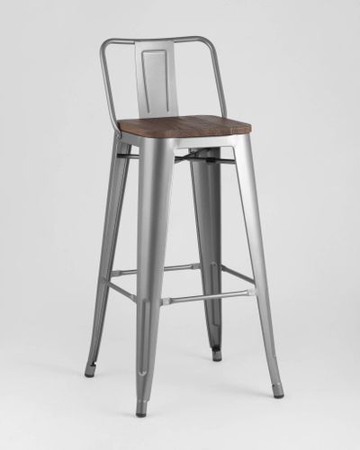 Стул барный TOLIX WOOD со спинкой серебристый матовый