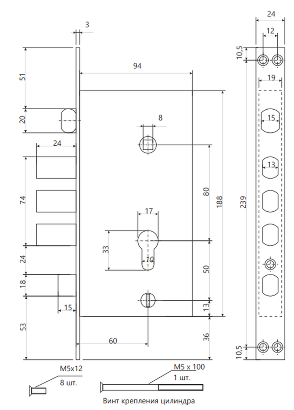 Замок тяжёлый Apecs T-0523-C-AB-L