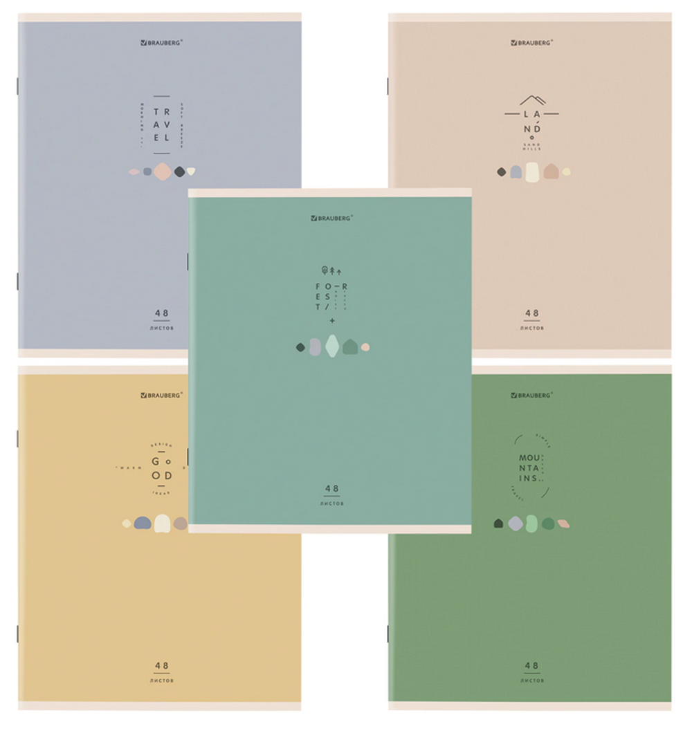 Тетрадь А5 48л. клетка "Natural" скоба, обложка картон, микс (BRAUBERG)