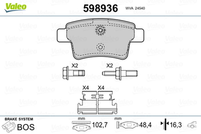 VALEO - 598936-VAL - Brake Pad Set, disc brake