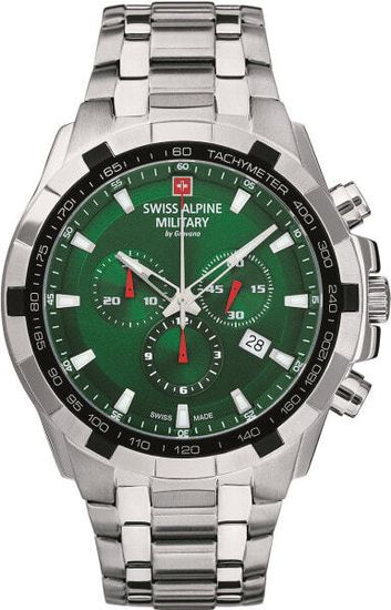 С браслетом Мужские наручные часы с серебряным браслетом Swiss Alpine Military 7043.9134 Saphirglas Chrono 47mm 10ATM