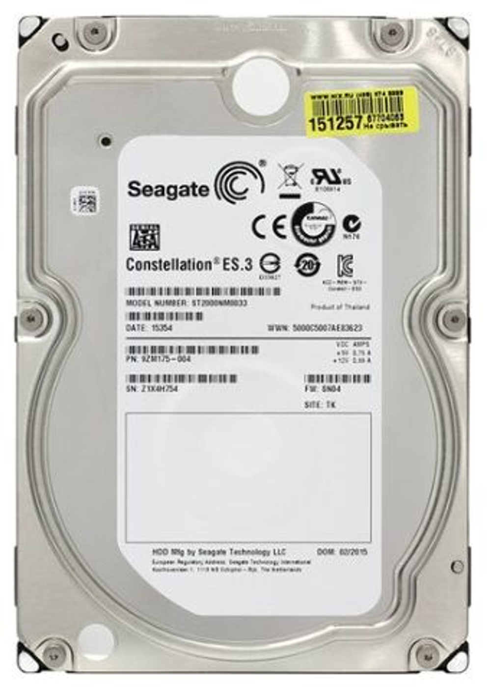 3.5" жесткий диск Seagate Constellation ES.3 (ST2000NM0033) 2ТБ, 7200Об/мин, 128МБ. Товар уцененный