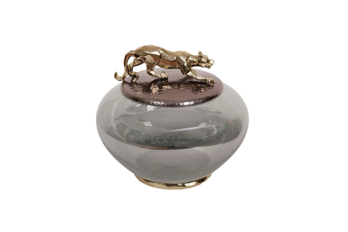 69-120164 Ваза декор.с крышкой "Ягуар" металл/стекло21*21*18см