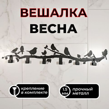 Вешалка настенная Весна на 6 крючков 60см черная