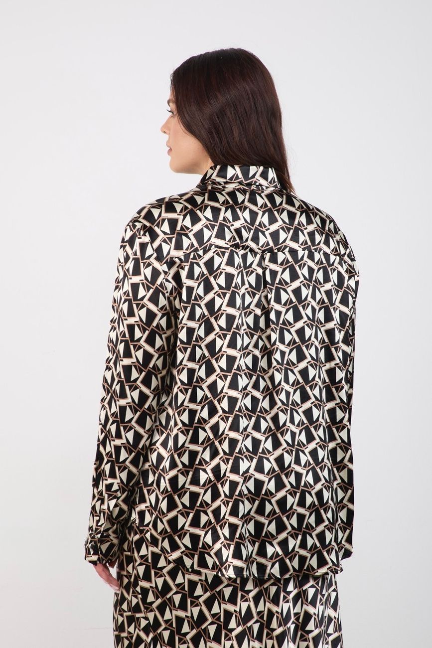 Блузка из вискозы, геометричный принт, коричневый