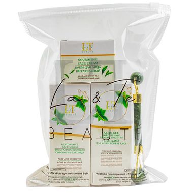 Набор Алоэ и зеленый чай(крем для лица.сыворотка для лица.гель алоэ для кожи вокруг глаз.массажный ролик.пакет 200*250) La and Te beaute LT-49