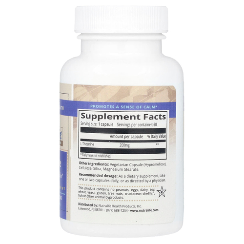 NutraLife, L-теанин, 200 мг, 60 капсул