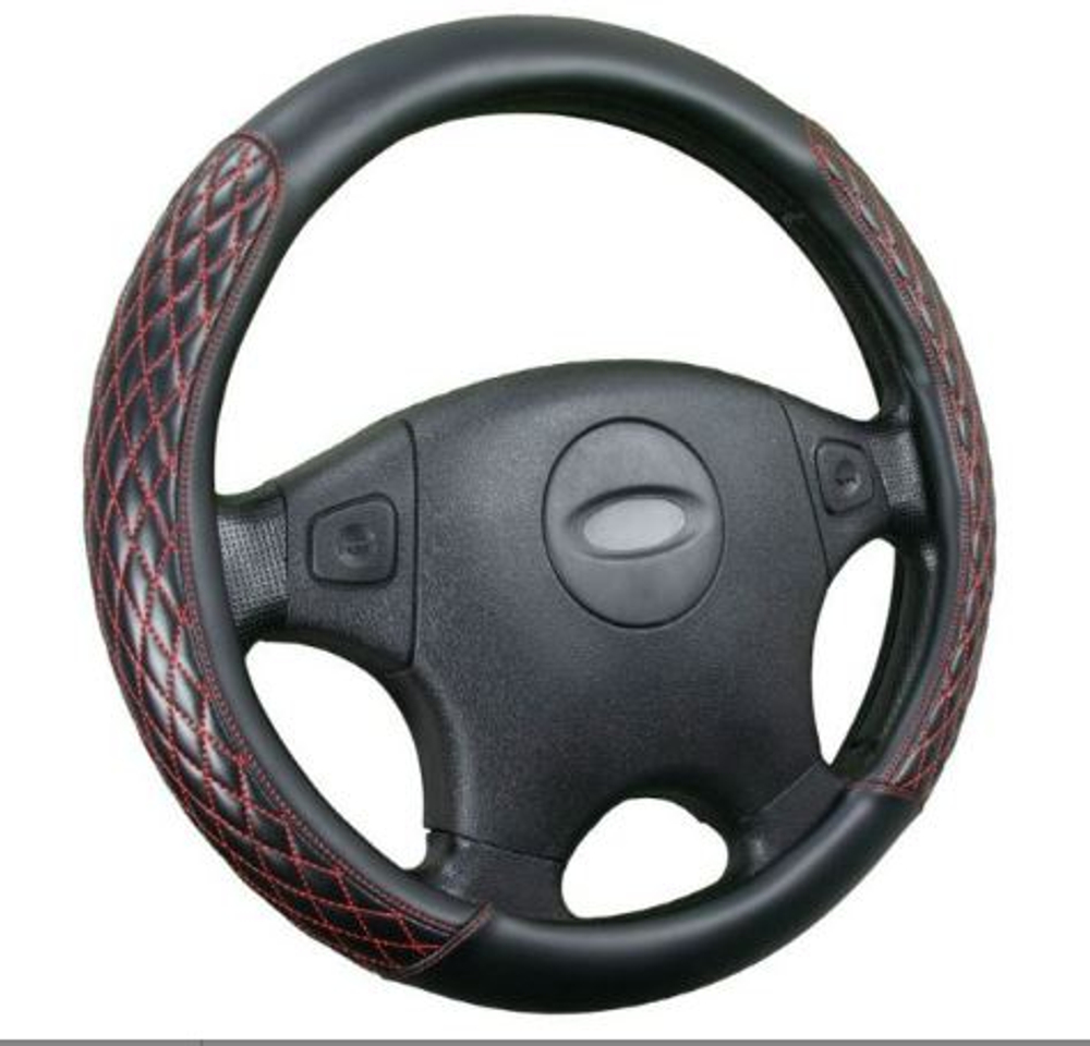 Оплетка на руль круглая CarFashion -М- «ROMB» 35077 - Экокожа - черный/серый