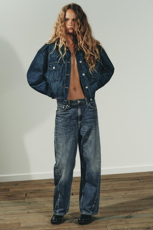 ZARA ДЖИНСЫ TRF BAGGY BALLOON СО СРЕДНЕЙ ПОСАДКОЙ, СИНИЙ
