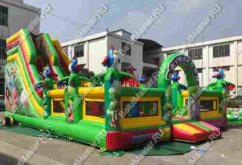 Надувной батут "Джунгли малый" с птичками на столбиках, размер 10*7*5 м