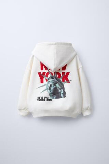 ZARA ХУДИ С ПРИНТАМИ, ЖЕЛТОВАТО-БЕЛЫЙ