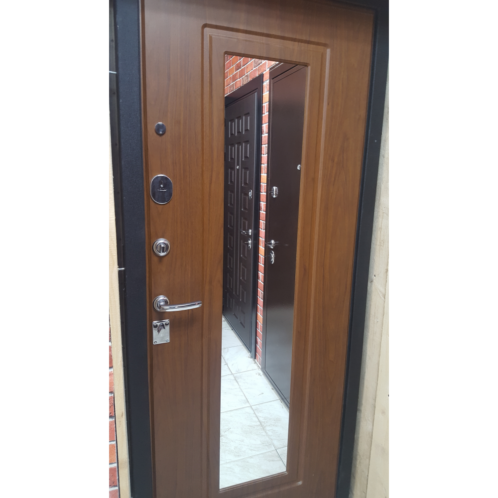 Входная металлическая дверь с зеркалом Лекс 3 БАРК Серый букле  №30 зеркало Береза мореная