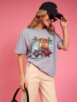 Футболка серая оверсайз с принтом