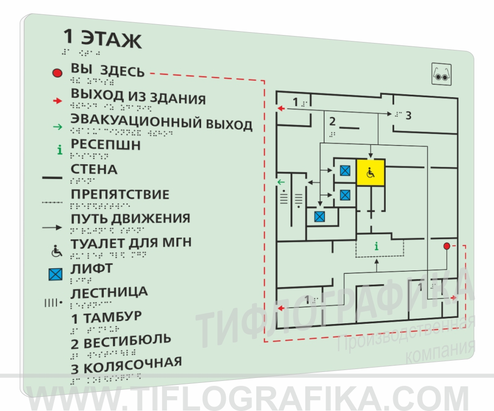 470х610 мм (ПВХ 3 мм) Тактильная мнемосхема ГОСТ, фотолюминесцентная
