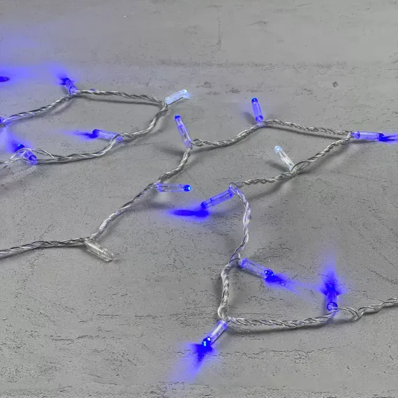 Светодиодная гирлянда с колпачком 100 синих LED ламп 10 м., мерцание, 220-230 В., прозрачный провод ПВХ, IP65, LTC (PST100BLWCAP-10-2B)