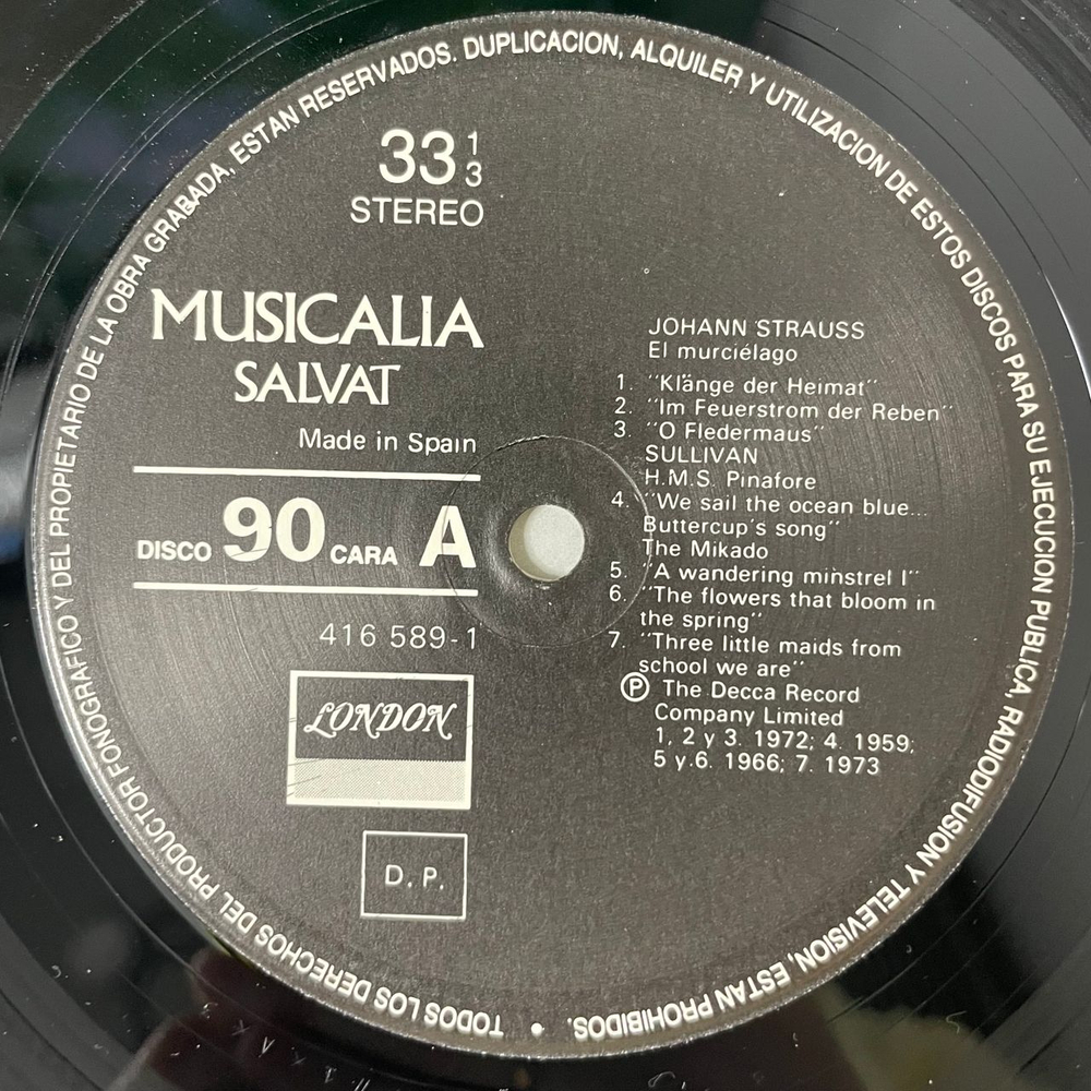Винтажная виниловая пластинка LP Сборник Оперетт Musicalia 61. La Opereta II (Испания 1987)