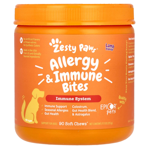Zesty Paws, Allergy & Immune Bites, для собак, для всех возрастов, баранина, 90 жевательных таблеток, 315 г (11,1 унции)