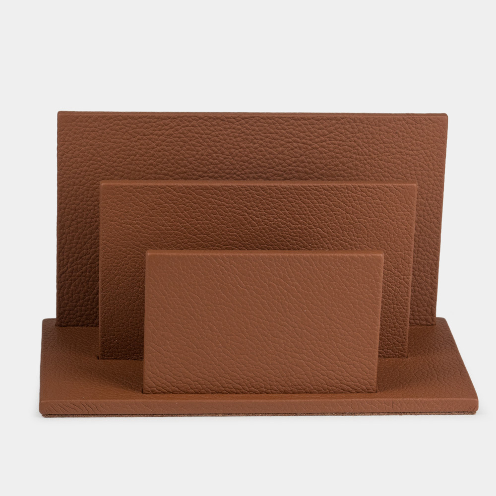 Подставка для визиток и бумаг из натуральной кожи теленка, цвета карамель